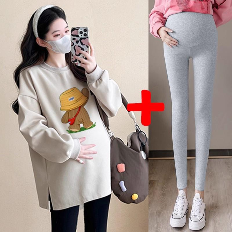 Plus Size Maternity Sweatshirt Set: Medium-Length, Loose Fit for Spring & Autumn