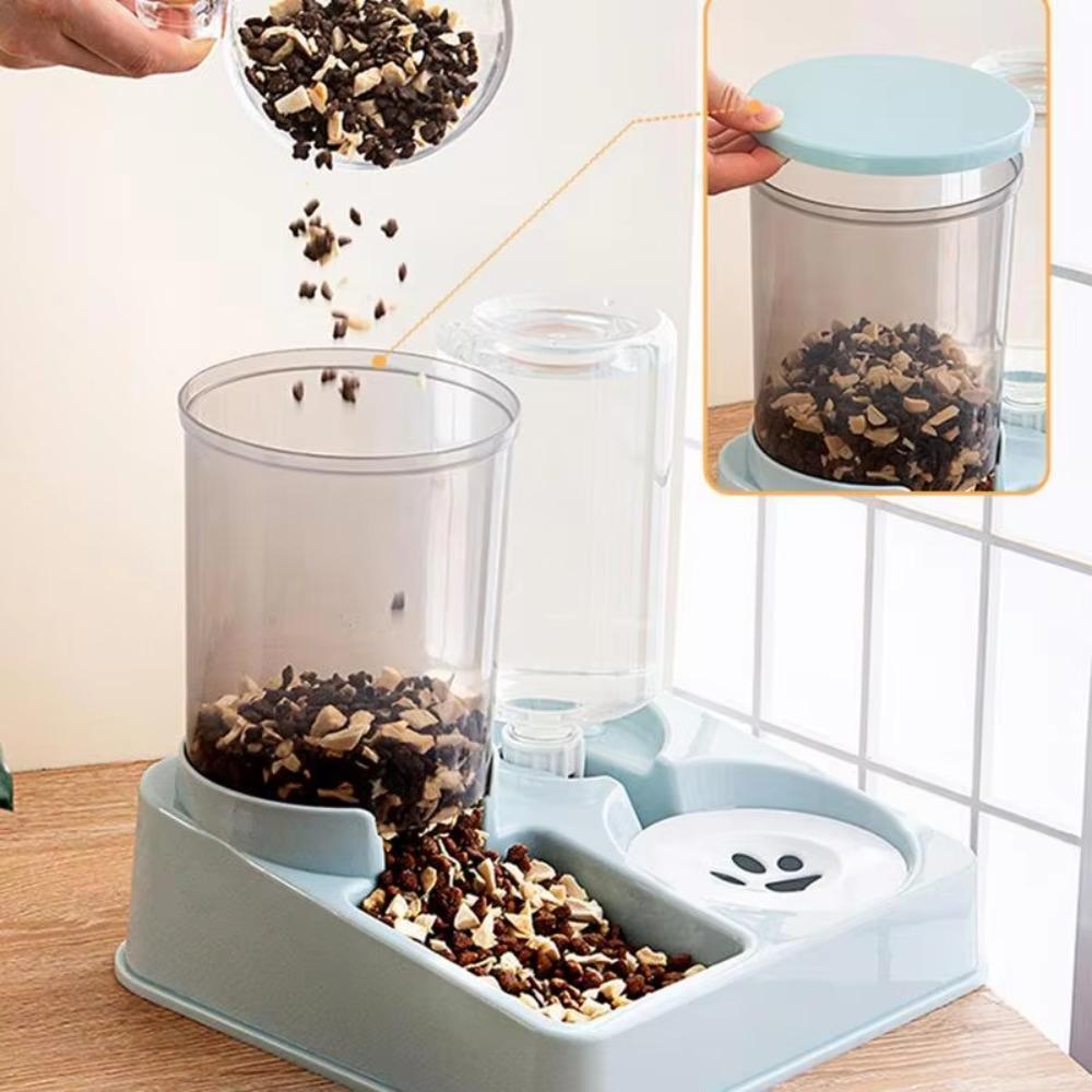 Automatic Pet Feeder and Waterer 2 in 1 Anti-tip Pet Water Dispenser Plastic Visible Pet Food Container Puppy