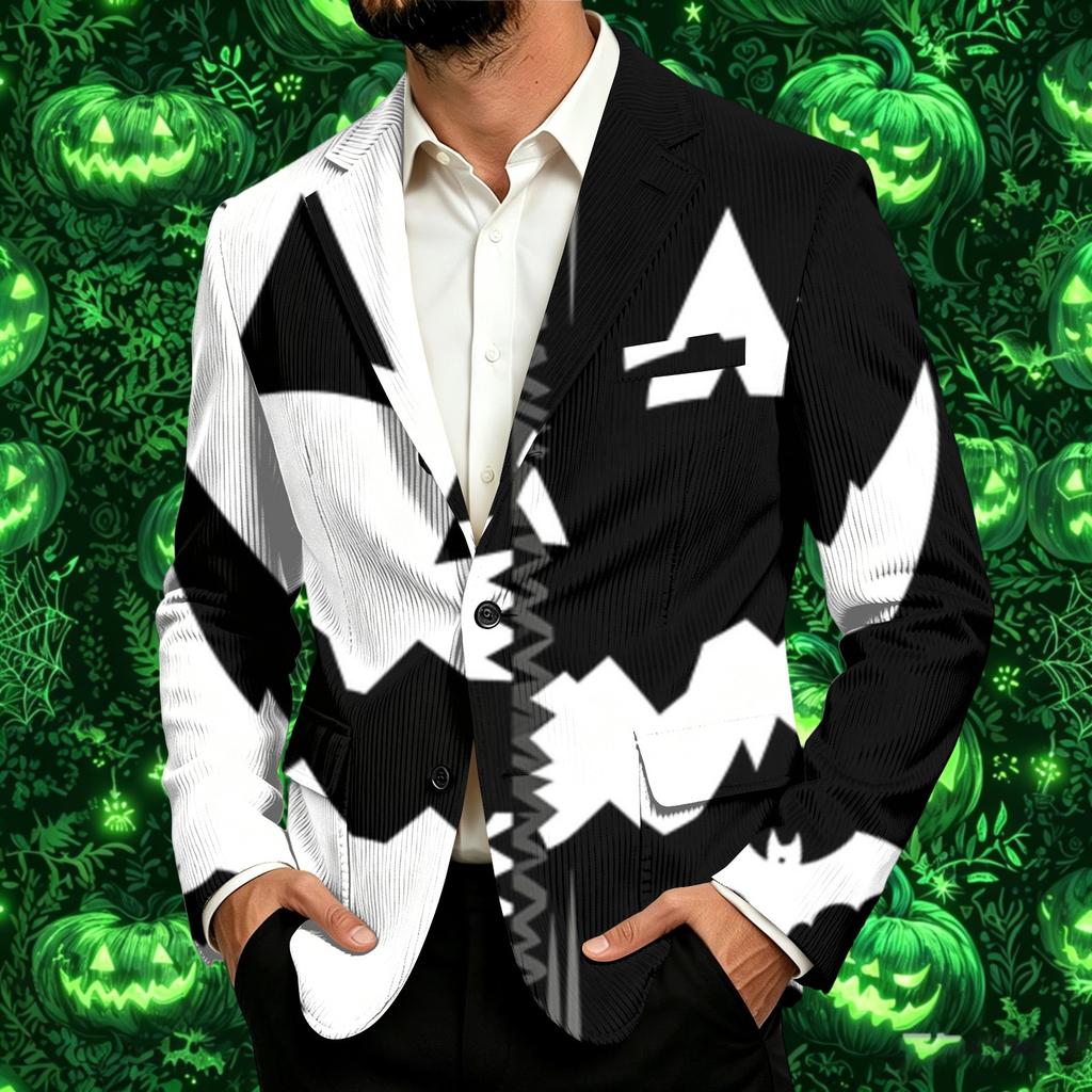 Men's Corduroy Business Casual Jacket with Halloween Print