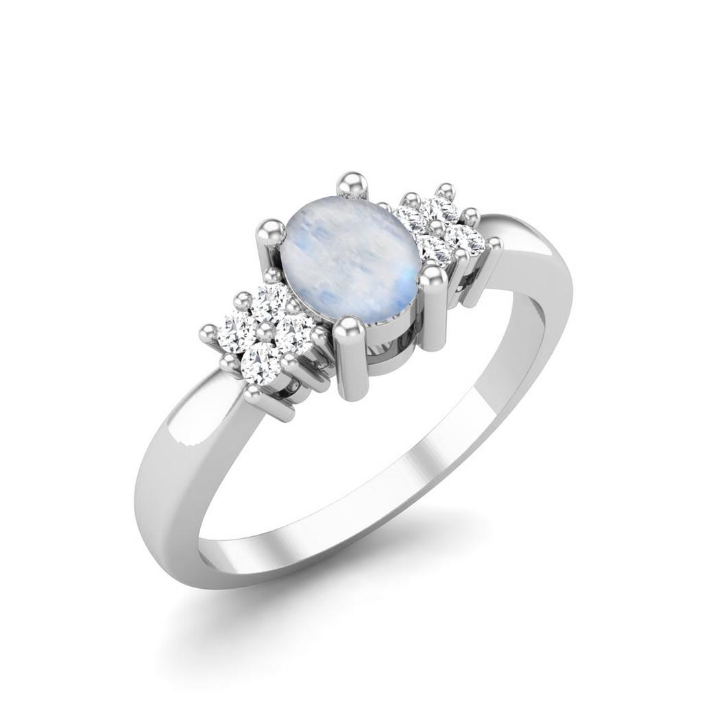 5X4 MM Oval Natural Moonstone 925 Sterling Silver Solitaire Women Wedding Bridal Ring