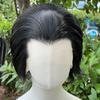 Peruci Sintetice Negru Jet Vârf de Văduvă pentru Bărbați Peruci cu Plasă 13x4 Tuns Scurt Bob Peruci Cosplay pentru Femei Densitate 150% Fără Lipici