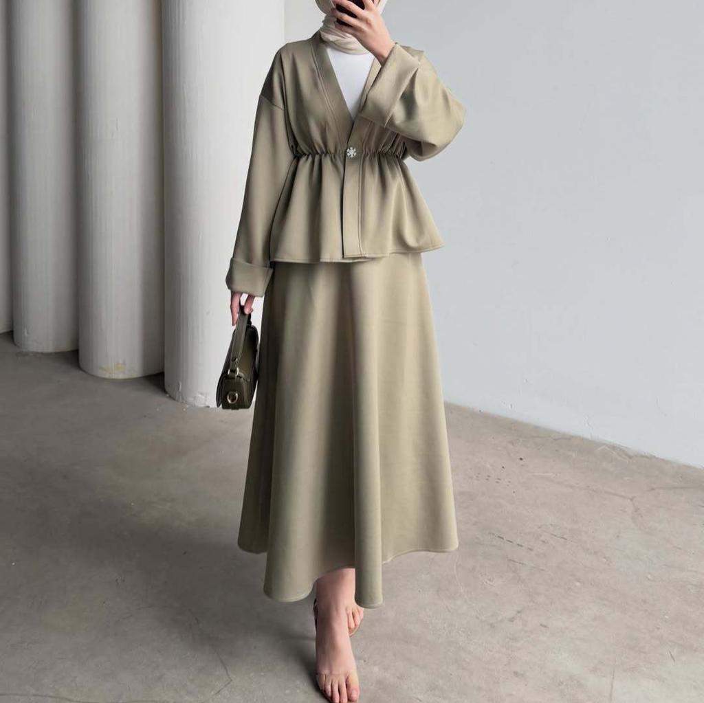Cross-border Europe, America, Amazon  Autumn New Women's Clothing Fashion Temperament Button Waist Top Skirt