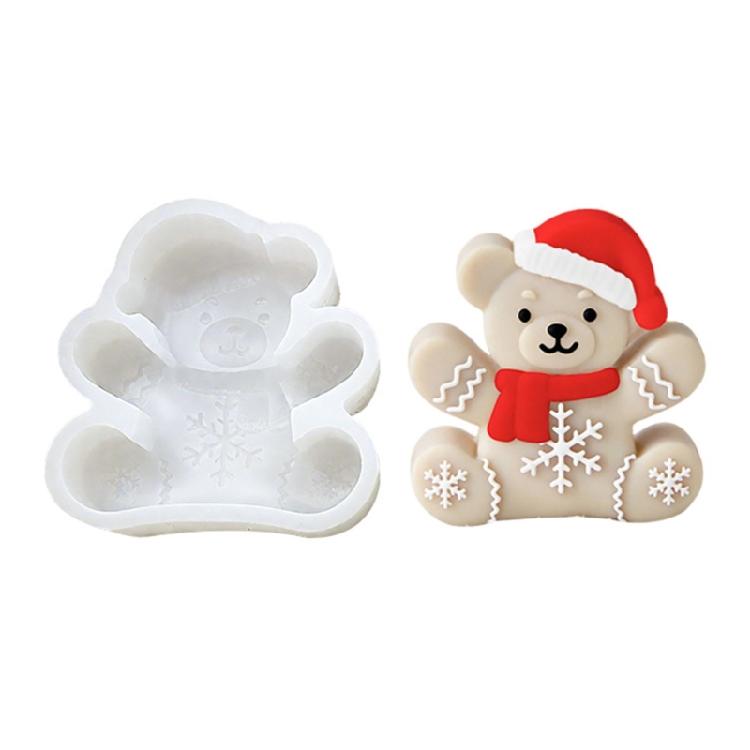 Christmas Bear Fondant Mould Multipurpose Silicone Candle Moulds for Handmade Candle Soap Chocolate Candy Cake Baking
