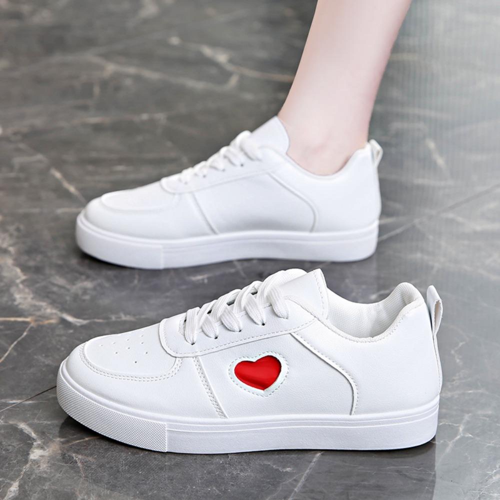 Spring Autumn Pure White Casual Sports Shoes Breathable Round Toe Lace Up Women's Casual Comfortbale Flat Sneakers