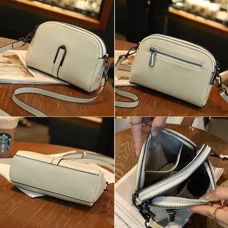 Genuine Cowhide Leather Crossbody Small Bag for Women - Compact Phe Purse, Adjustable Shoulder Strap, Summer Lightweight Bag
