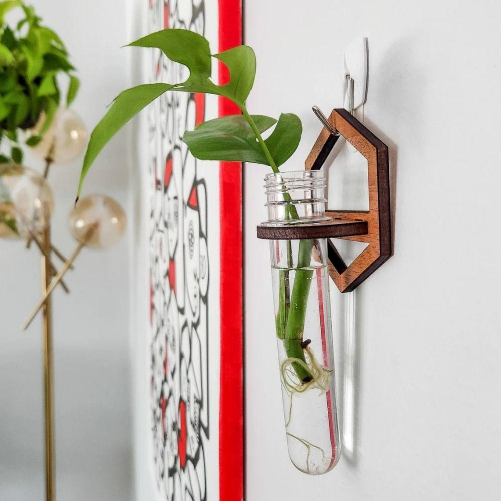 Handmade Wood Hydroponic Plant Rack Durable Plant Holder Pendant Wall  Vase  Home Decoration