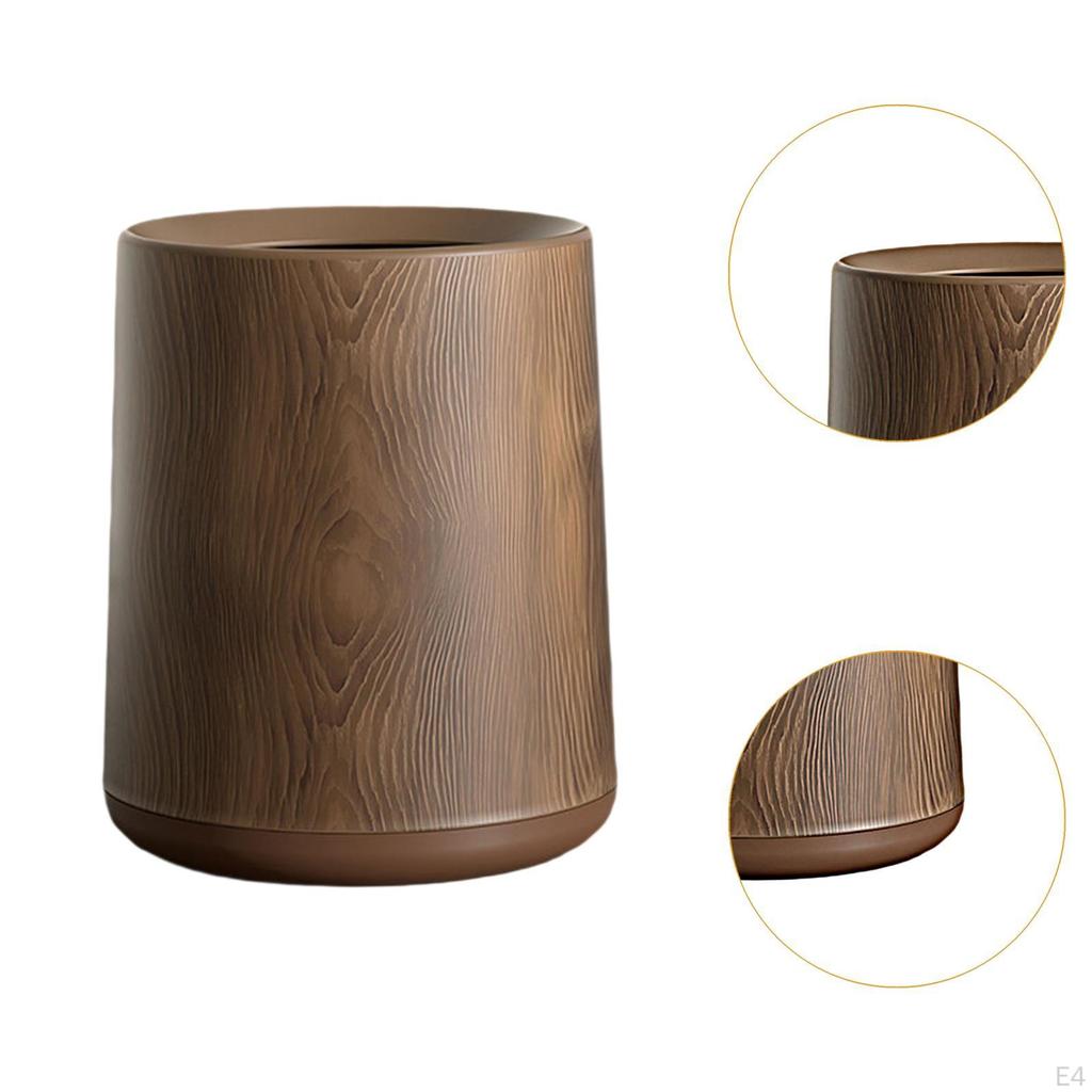 Wood Grain Garbage Basket Open Top for Bathroom and Living Areas