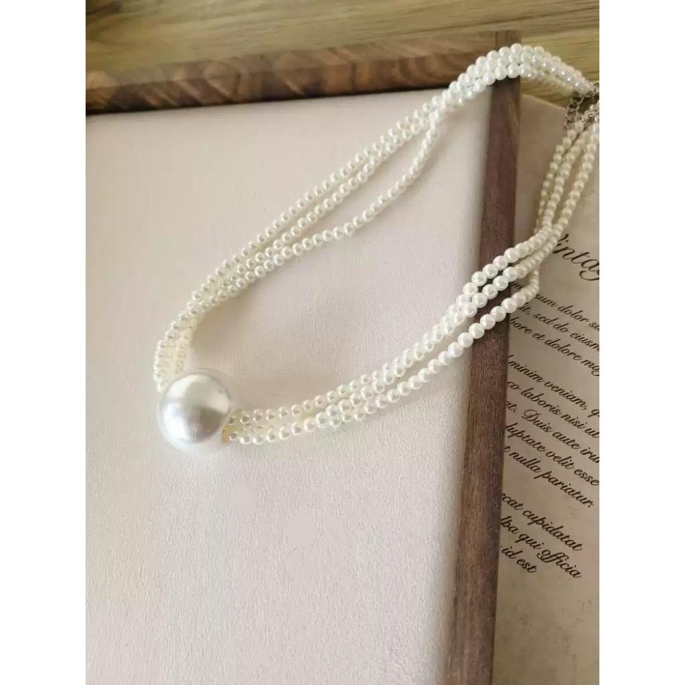 Old Money Aesthetic Multi-Strand Glass Pearl Necklace Oversized Pearls Collarbone Chain Minimalist Layering Jewelry