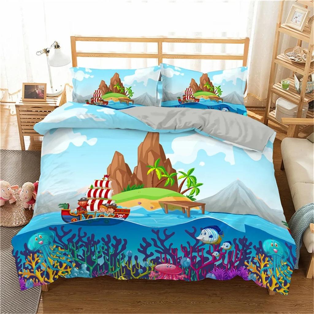 Meerjungfrau Bettbezug Set King Size, Mikrofaser Unterwasserwelt Bettwäsche Set mit Kissenbezug, Ozean Bettdeckenbezug Einzel-Queen Size