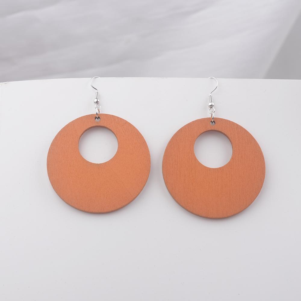 Hollow Big Round Circle Wood Pendant Earrings Eye Catching Women Exaggerated Minimalist Simple Geometric Jewelry Brincos Present GiftExaggerated