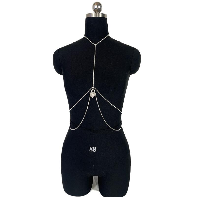 

2024 Сексуальная цепочка на тело с сердечками из страз для женщин - Элегантные украшения для груди и талии для летних пляжных бикини серебряный