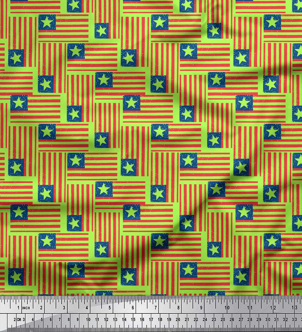 

Soimoi Blue Japan Crepe Satin Тканина з принтом прапора країни Ліберії Тканина на метри 42 дюйма 42 Inch Wide - Poly Crepe зелений