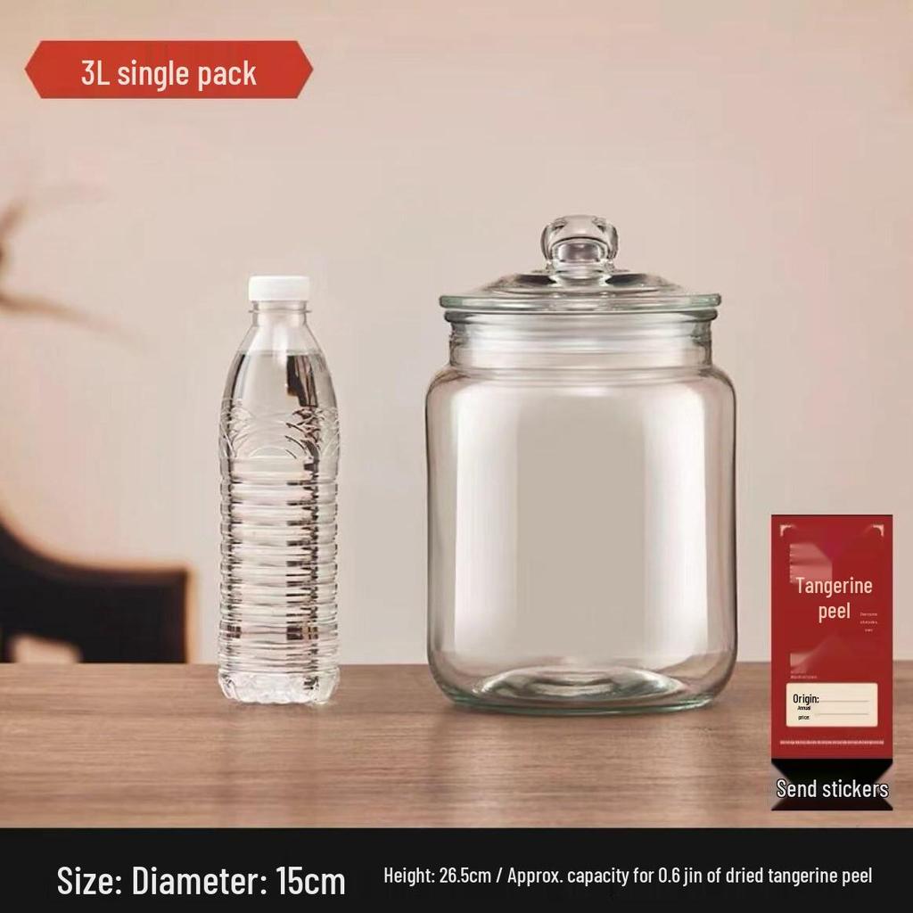 Transparent Glass Storage Jar with Lid for Food-Grade Dried Tangerine Peel and Spices
