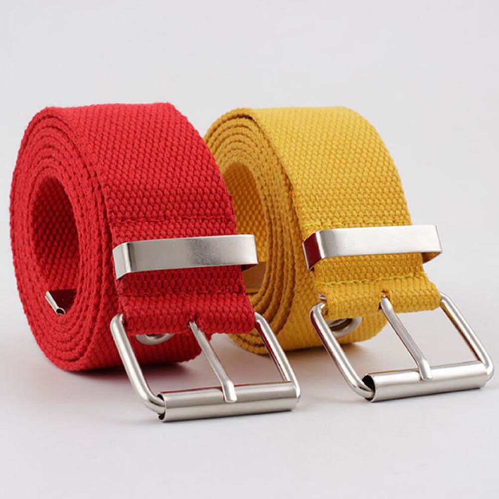 Men Women Fashion All Match Pin Buckle Hollow Out Holes Canvas Waist Belt