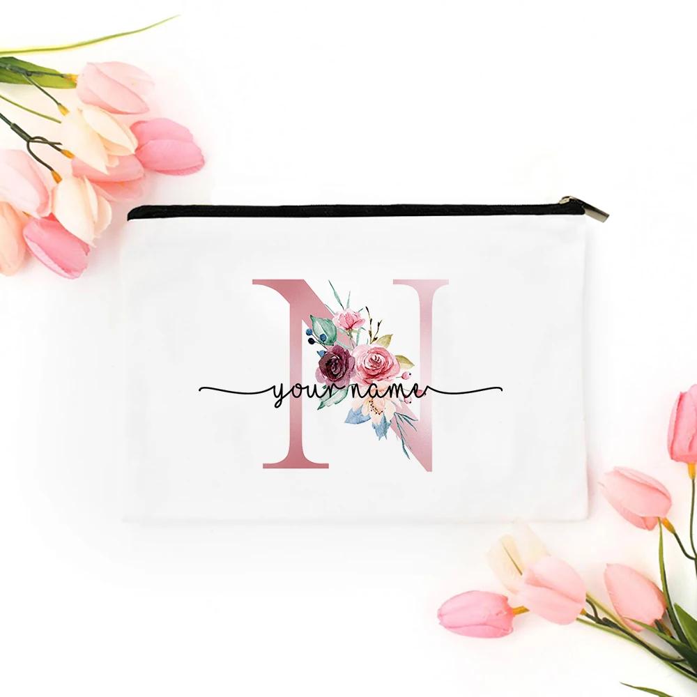 Personalized Makeup Bag Bridesmaid Cosmetic Bags Pouch Gifts for Her Custom Initial Make-up Toiletry Bag Bridesmaid Proposal