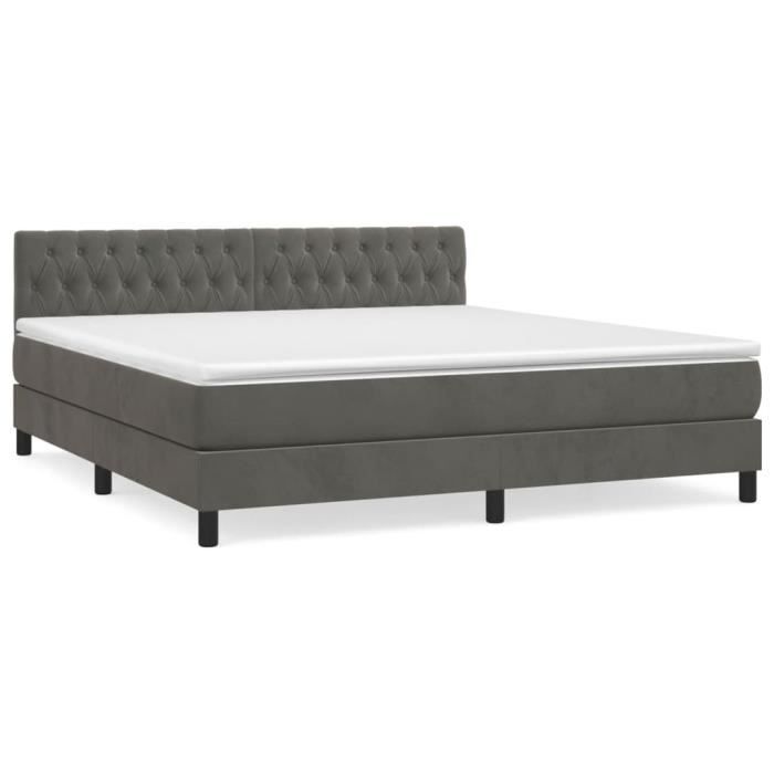 3141498 vidaXL Lit à sommier tapissier et matelas Gris foncé 180x200cm Velours