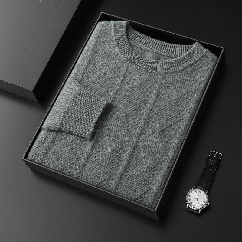 

Men s Thickened Crew Neck Pure Cashmere Sweater - Warm Wool Knit Pullover for Autumn and Winter Large