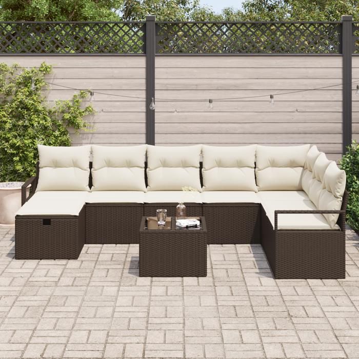 VidaXL Canapé Jardin 9 Pièces Avec Coussins Poly Rattan Marron 3359237