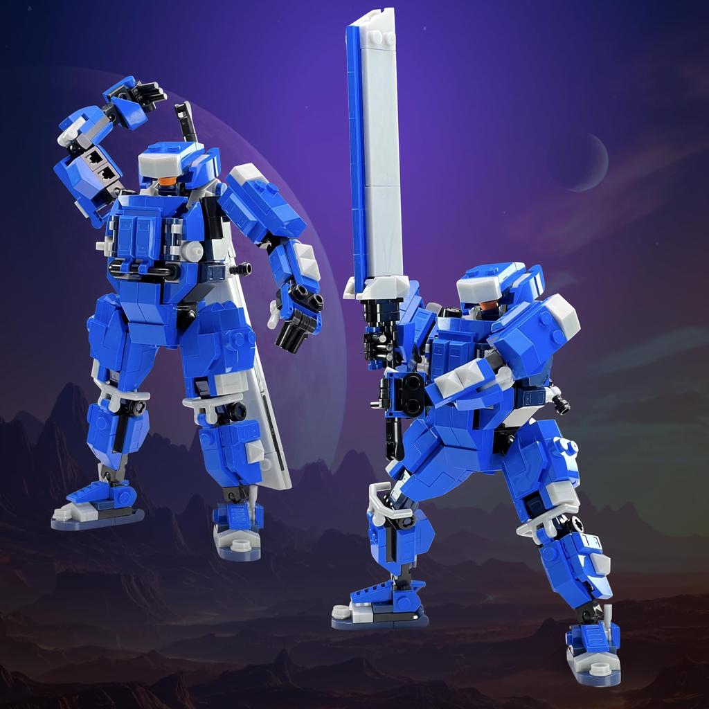 MyBuild Sci-Fi Cage 5027 - Blue Armor Mech with Great Sword Movable Robot Model Ages 14+
