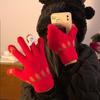 Cute Red Knitted Gloves for Women In Autumn and Winter with Velvet Fingers To Keep Warm for Students While Riding Windproof and Coldproof