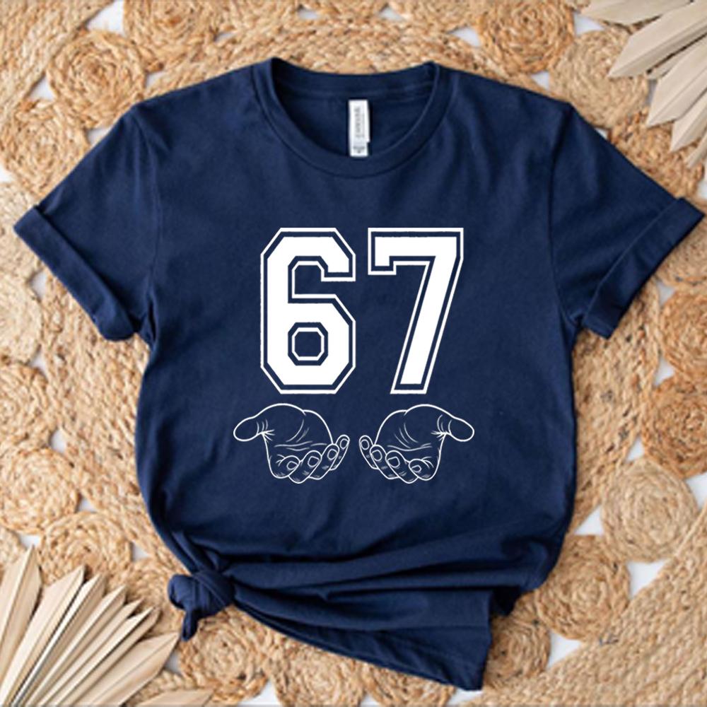 Funny Six Seven T-shirt 67 Hand Tshirt Meme Generation Alpha Tshirt 67 Tee Unisex Short Sleeves Tops Funny Gen Alpha Gift