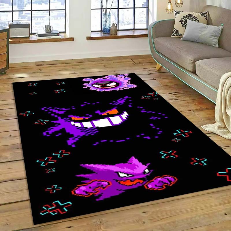 New ModelPokémon Gengar Themed XXL Rug Cool Gengar Patterns with Vivid Colors Dynamic Styles Designs Soft Floor Mat for Bedroom