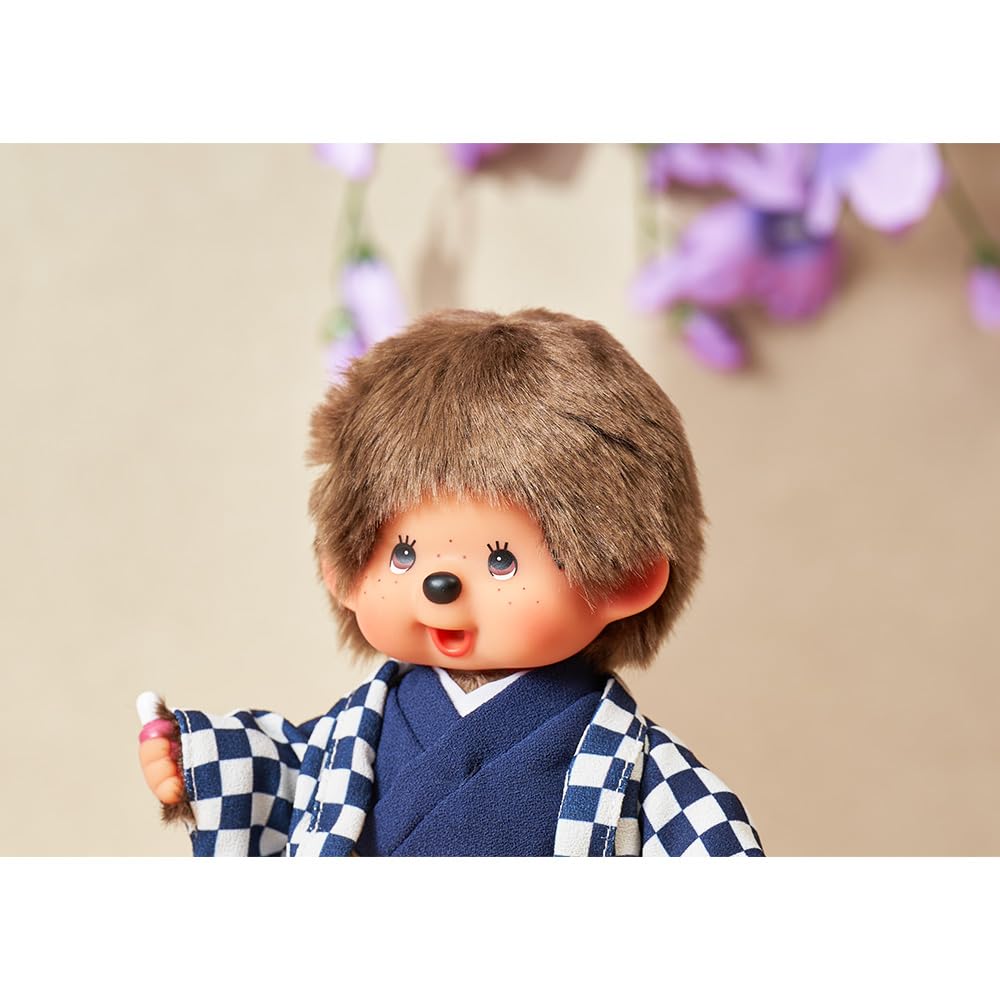 Kimono Original Kyugetsu Officiel Monchhichi Garçon Motif à Carreaux Bleu IPM-14-Z
