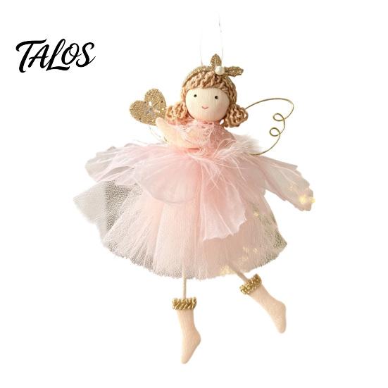 Dreamy New Year Home Decor Angel Doll Hanging Ornaments with Lace Mesh And Glitter Wings for Christmas Fairy Tale Style Tree Decoration, Fabric