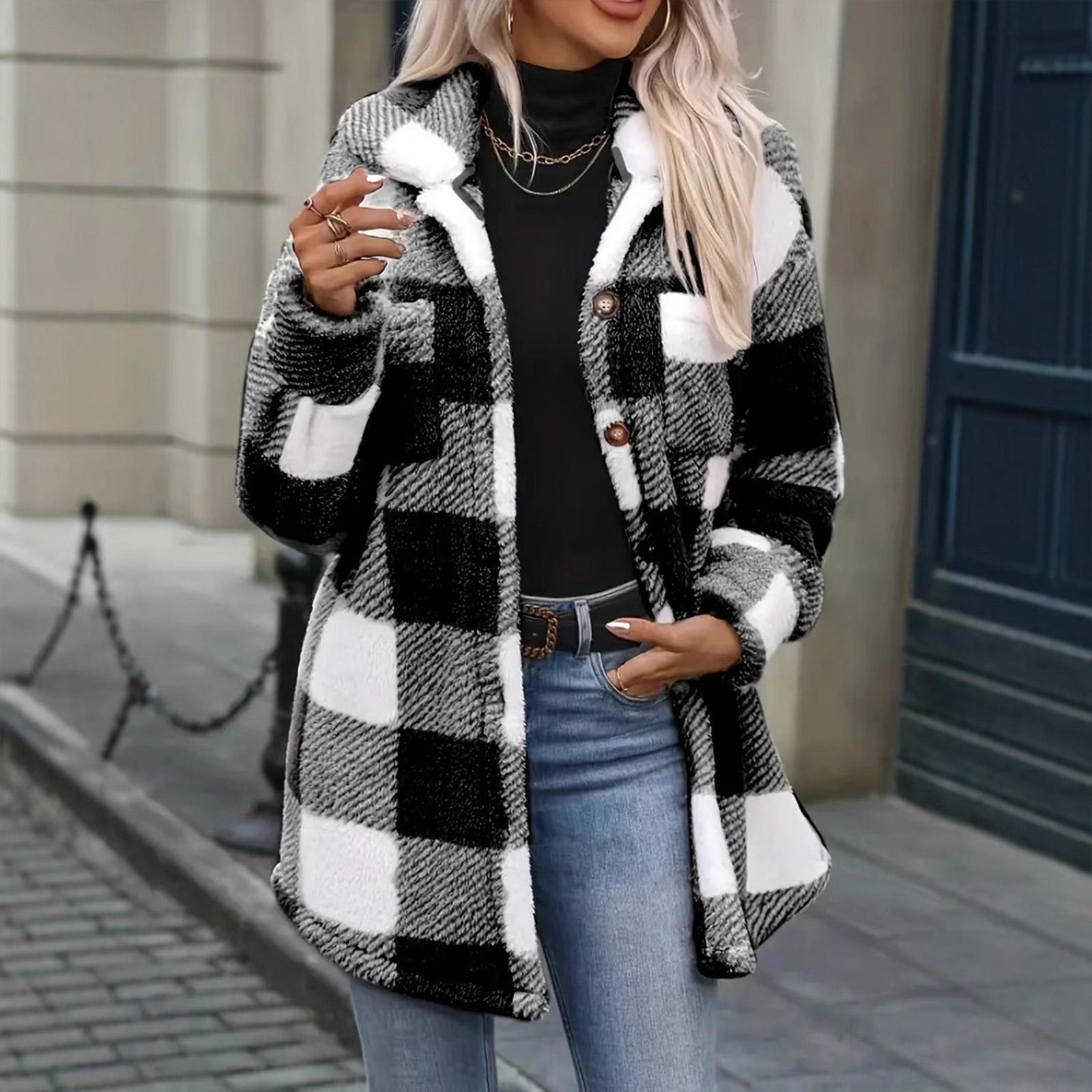 

Модное женское клетчатое пальто средней длины M