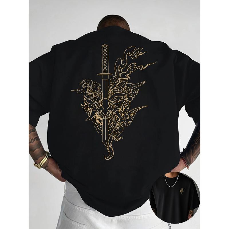 T-shirt à col rond avec impression créative devant et dos, taille européenne, 100% coton, haut à manches courtes mode été pour un style décontracté quotidien, essentiel pour les sorties
