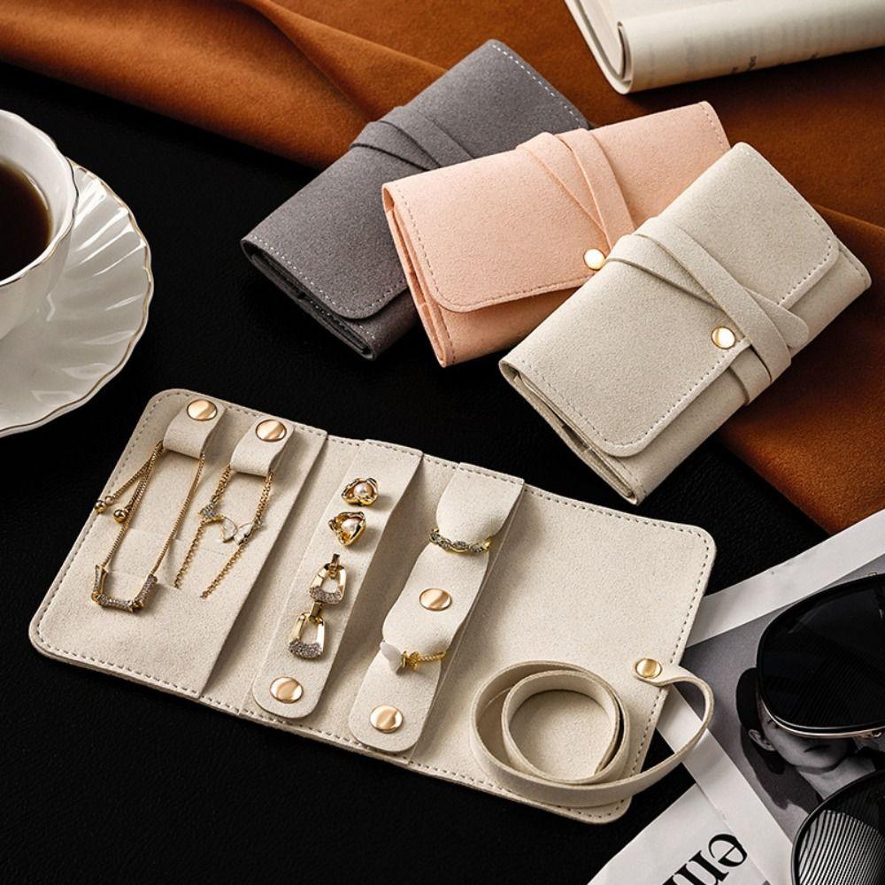 Roll Up Design Jewelry Storage Bag PU Leather Portable Jewelry Pouch Ring Holder Home Organization