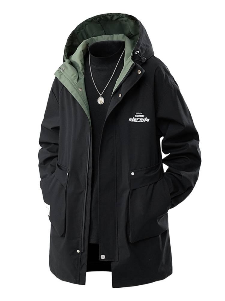 Herren Mittellanger Kapuzen-Vogelscheuchen-Trenchcoat - Trendig, Locker Übergröße für Frühling & Herbst