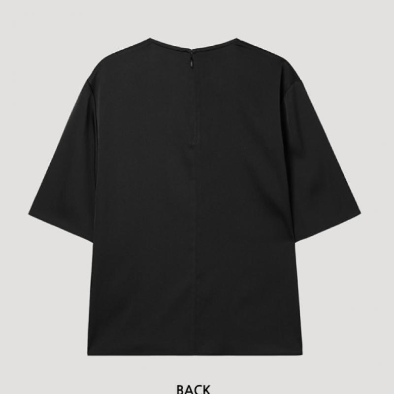 SHESMISS Satin Textured Roundneck Blouse Swwblp22070 Bk