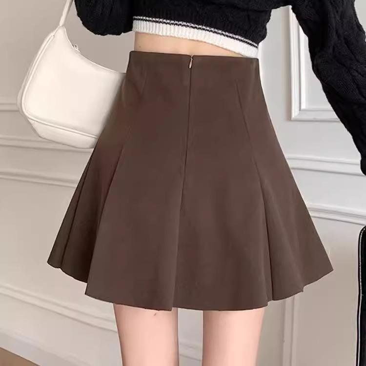 

Модная шерстяная юбка с высокой талией 2024 - Приталенная плиссированная модель средней длины M кофейный