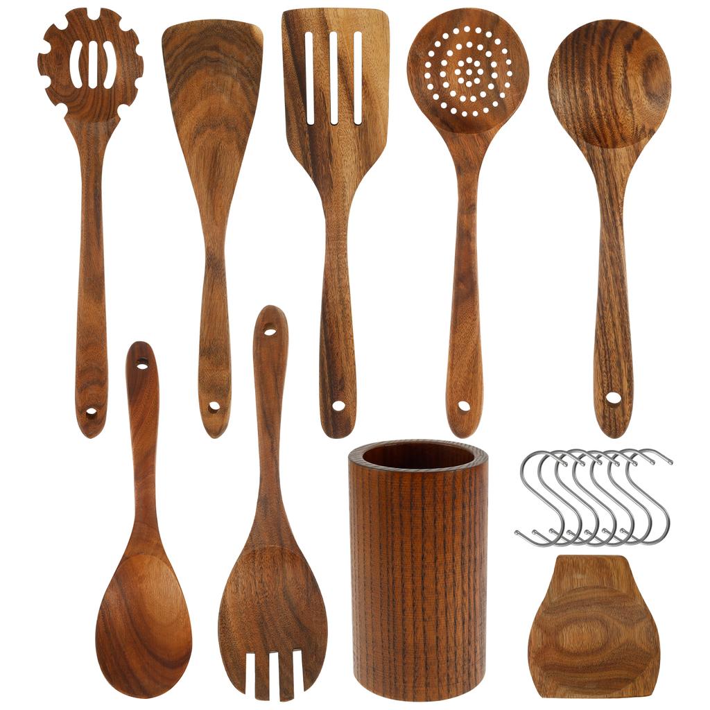 Holz Utensilien Set Langlebiges Holz Kochutensilien Set mit Ergonomischem Griff und Aufhängeloch zum Braten Servieren Sauce