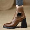 Women's Ankle Boots Retro Casual Leather Boots Fashion Short Booties Temperament Pointed Women High Heeled Boots Bottines Femmes
