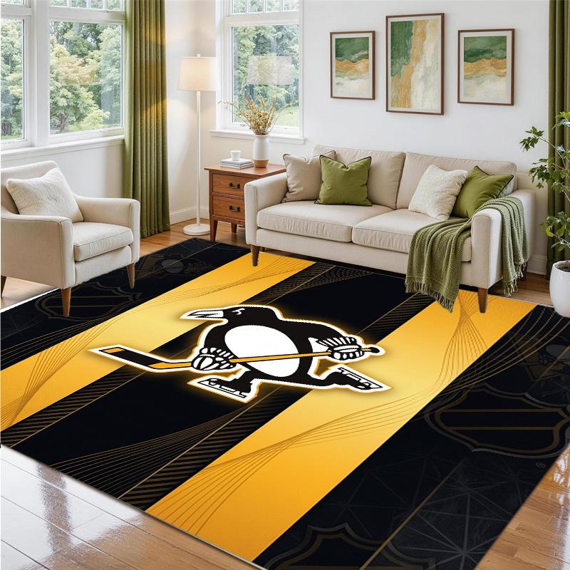 Pittsburgh Penguins Design Crystal Velvet Rug Soft Decorative Mat for Bedroom Entrance