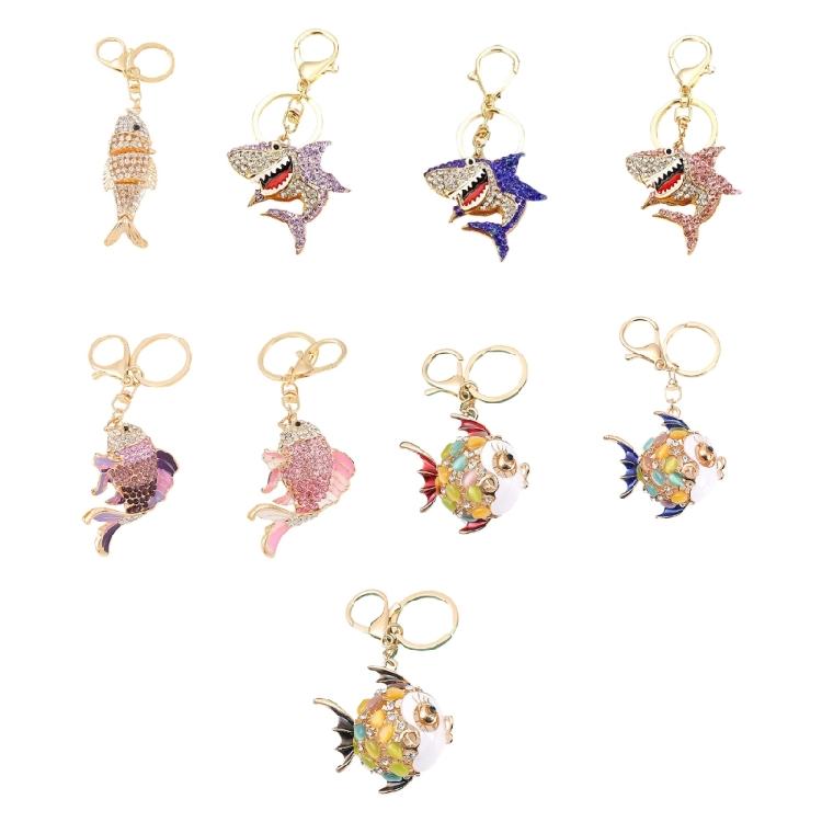 Premium Marine Inspired Keyring Zinc Metal Crafted 3 Aquatic Animal Shapes 5 Glittering Crystal Color Variants