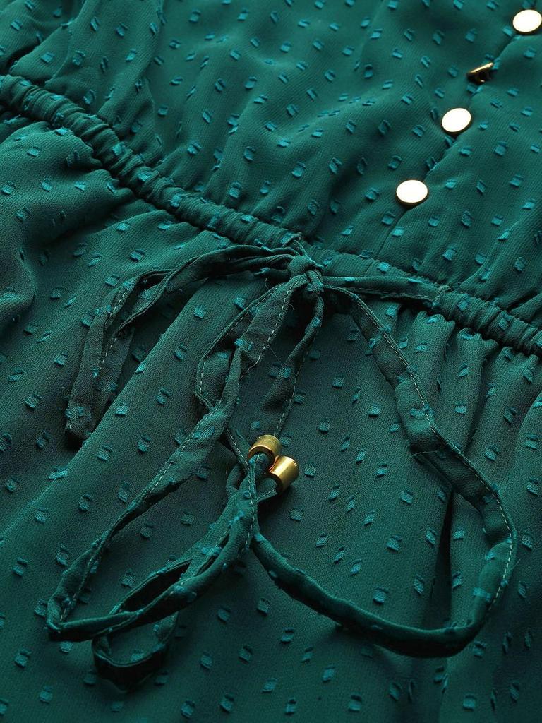 Bottle Green Dobby Weave A- Line Dress