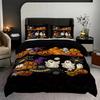 3Pcs Halloween Bedding Set Evil Pumpkin Ghost Cat Design Duvet Cover & Pillowcases Included Perfect Holiday Decor Gift