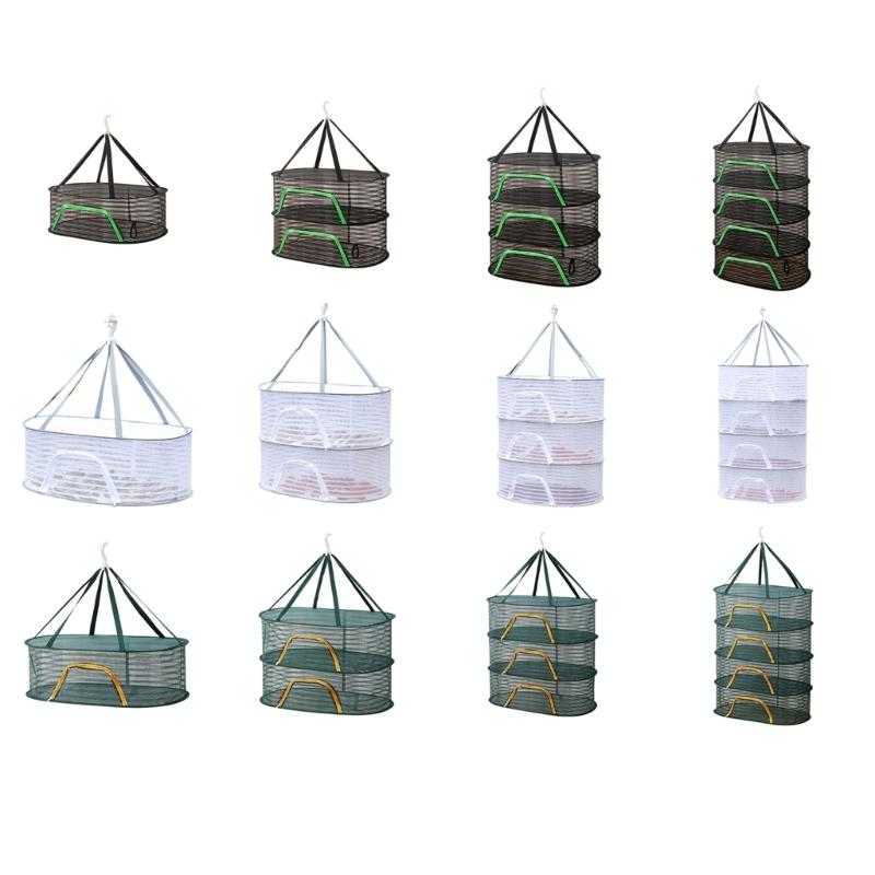 Breathable Mesh Hanging Drying Rack Vegetable Dryer with Rotating Hook Plant Hanging Net for Indoor and Outdoor Use