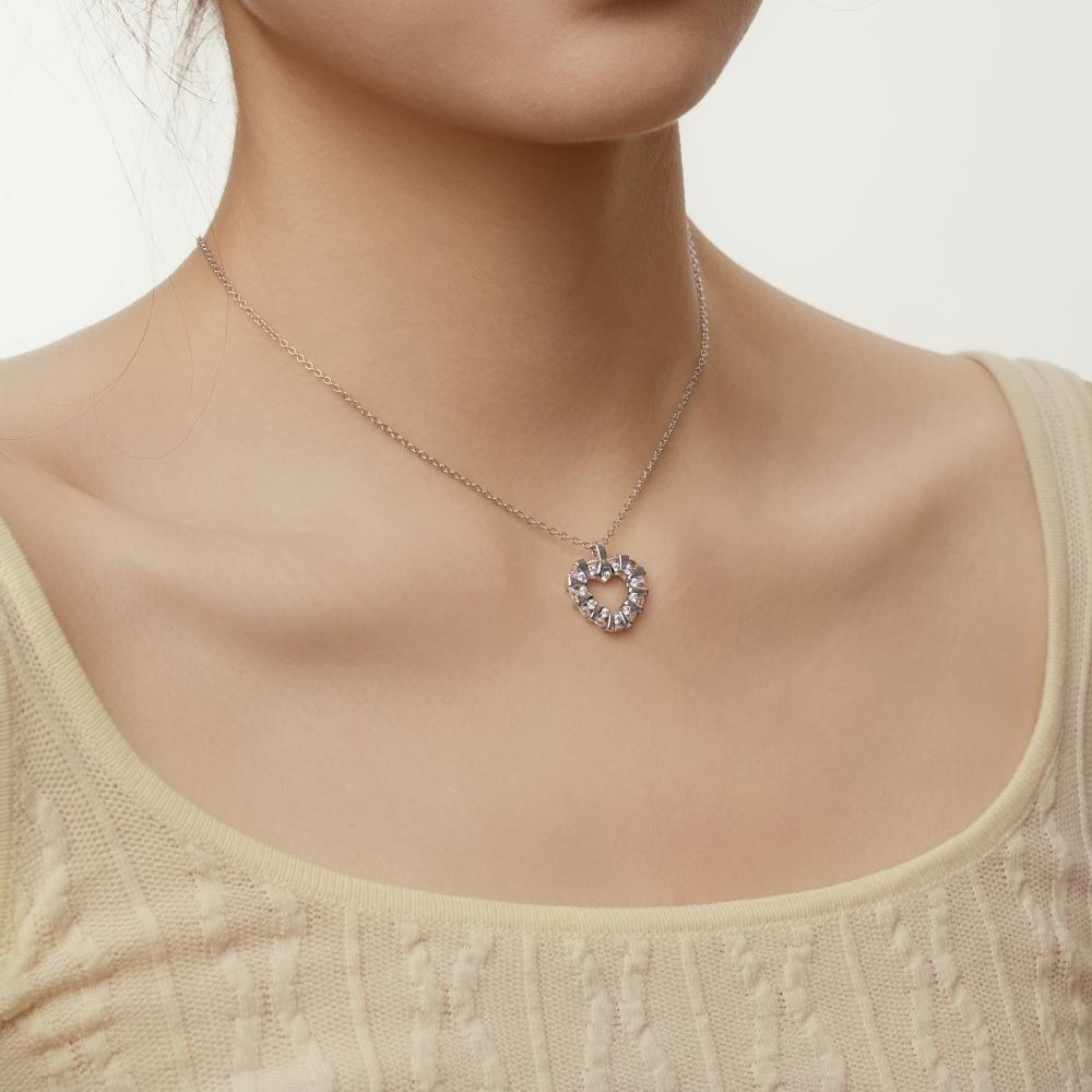 Dylam High Jewelry Rhodium 18K Gold Plated S925 Silver 5A Zirconia Heart Love Pendant Necklaces for Xmas Christmas Gifts