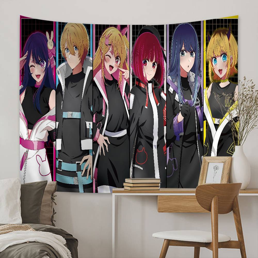 Oshi no Ko BKomachi Idol Group Wall Tapestry Cute Cat Ear Outfit Anime Art with Amusement Park Background For Bedroom Decor