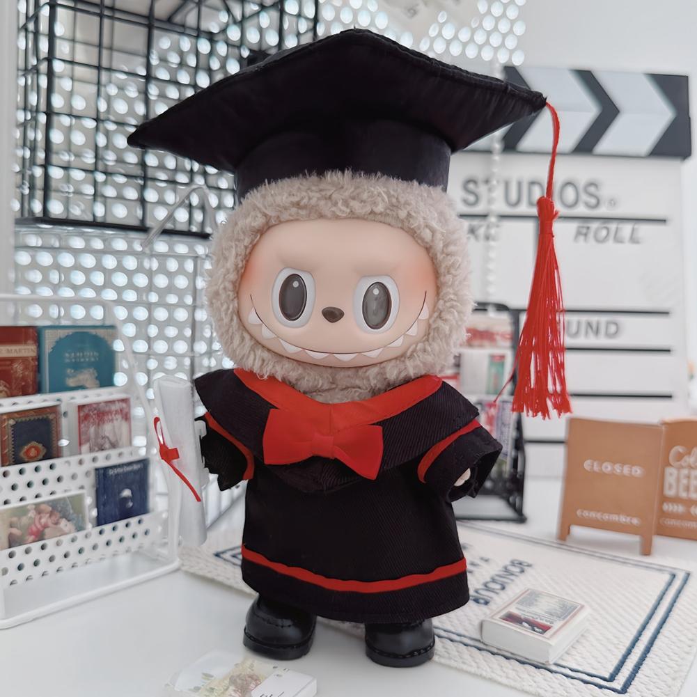 For 17cm Labubu Doll Clothes Fashion Clothes Doctoral Gown Dresses Color Match Graduation Cap Bachelor Hat Dolls Accessories Cute Decoration