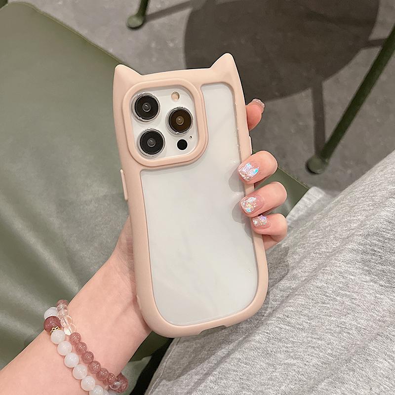 Cute 3D Cat Ear Transparent Phone Case For 17 16E 16 15 14 Plus 13 12 11 Pro Max Cartoon Lovely Shockproof Clear Cover