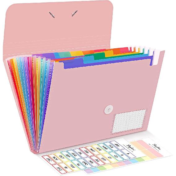 SKYDUE Expanding File Folder, Accordion File Organizer with 13 Pockets for A4/Letter Sized Paper, Accordion Folder with Labels - Document Receipt