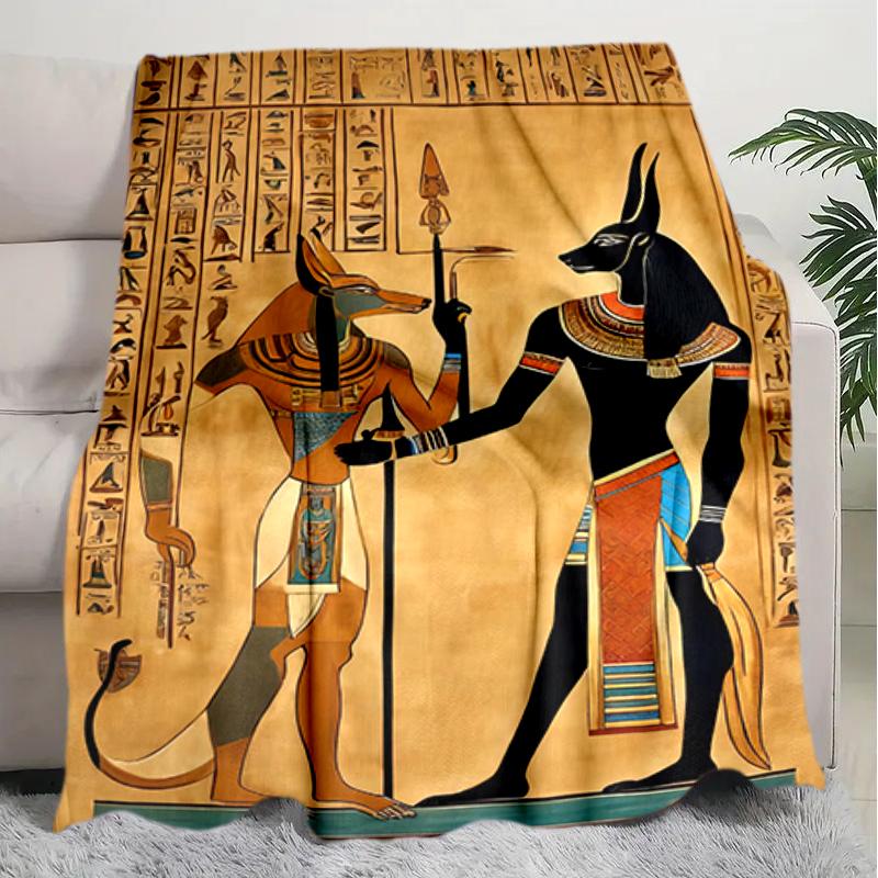 1PC Egyptian theme printed blanket, all season lightweight home office outdoor nap multifunctional blanket A4
