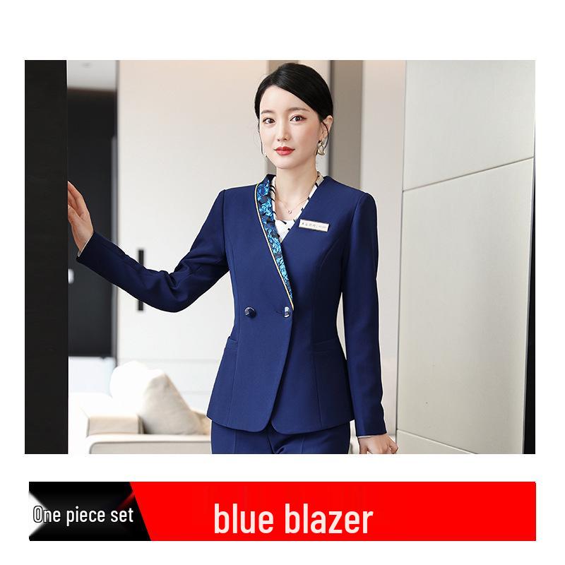 2025 Autumn/Winter Women s V-Neck Professional Suit Set for Hotel Receptionists - Fashionable Service Staff Uniform L