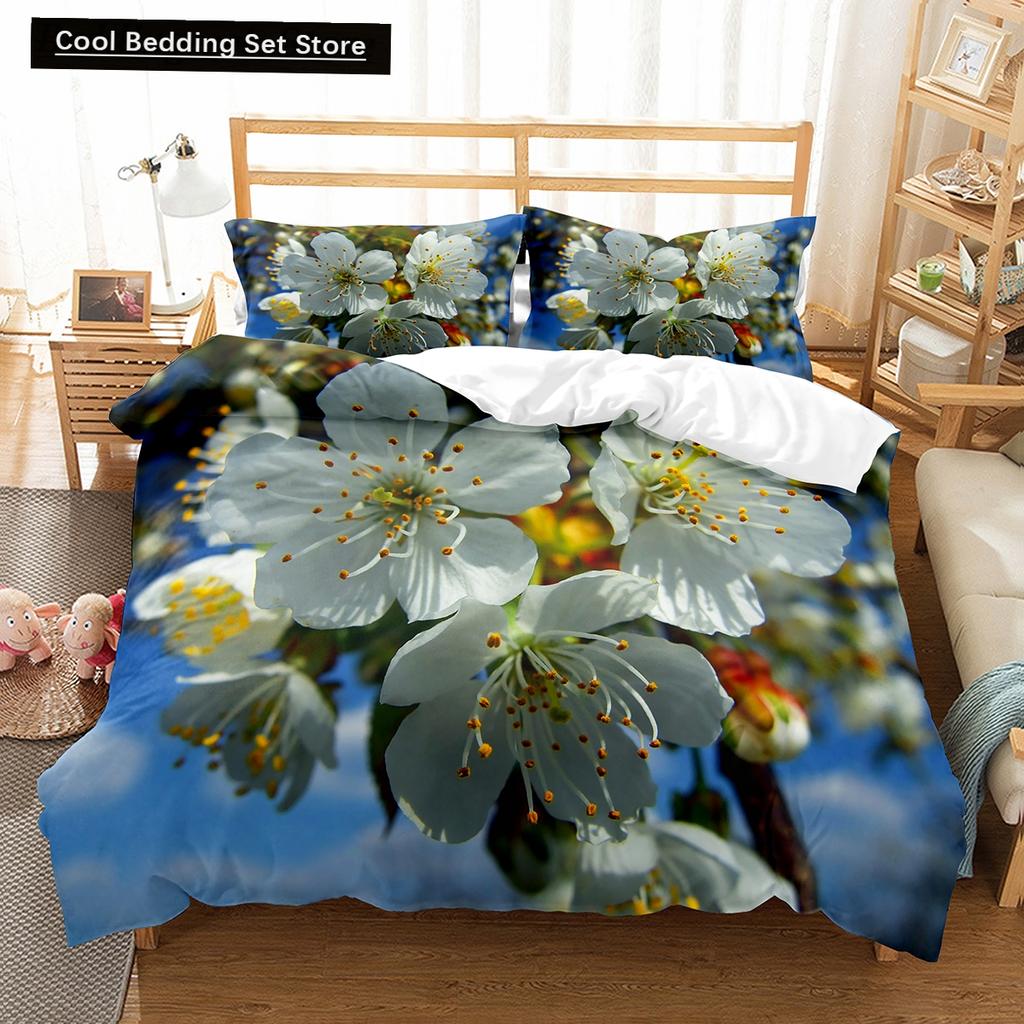 Spring Flowers King Queen Duvet Cover Colorful Floral Bedding Set Cherry Blossoms Quilt Cover 2/3pcs Polyester Comforter Cover