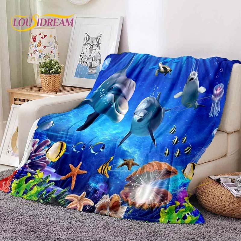 Ocean Dolphin Blanket Ultra Lightweight Soft Plush Flannel Throws Blanket for Sofa Bed Couch Best Office Gifts